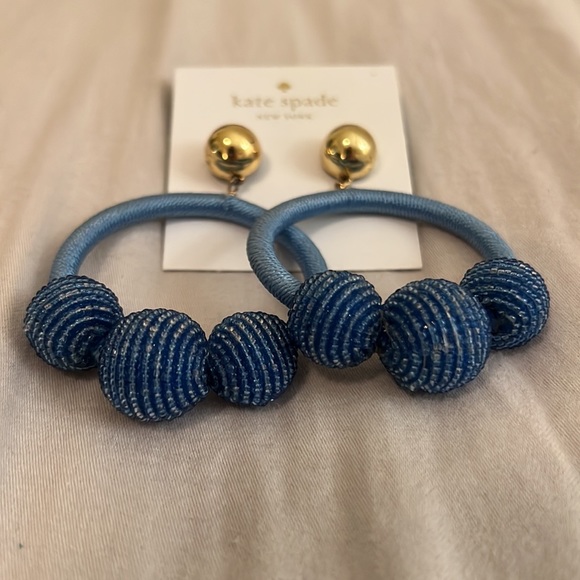 Brand New Blue Kate Spade Dangle / Hoop Thread Earrings with Balls - Picture 2 of 4